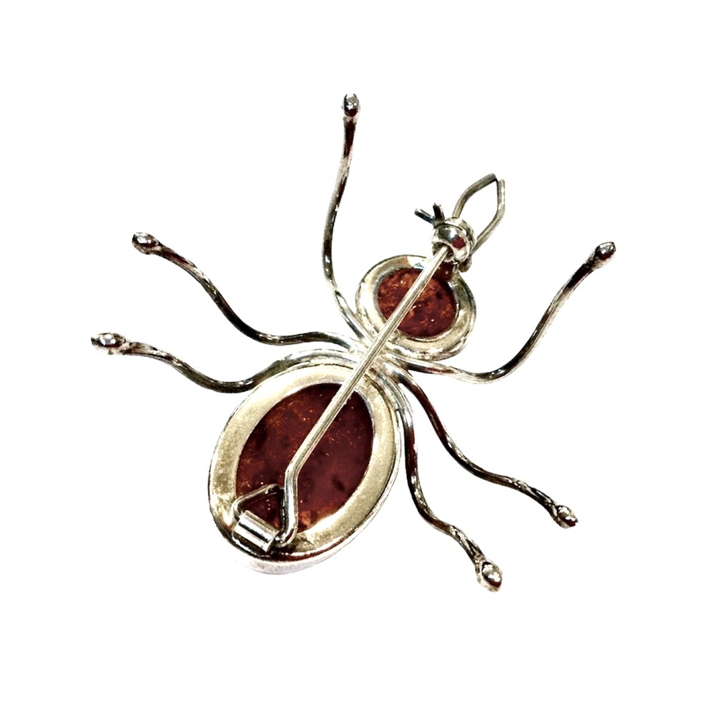 Vintage Sterling Silver Baltic Amber Insect Spider Bug Brooch Pin 1.75” Pristine - Picture 7 of 15